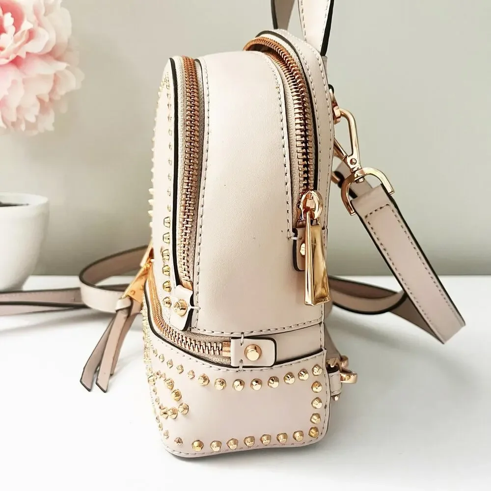 MK Michael Kors Rhea Mini Studded Backpack Pink Rose Gold